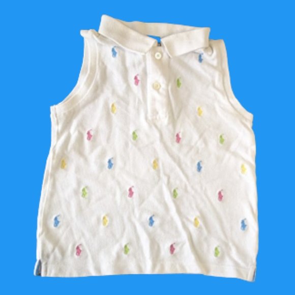 RALPH LAUREN White Sleeveless Polo Shirt Equestrian Theme 6X - Picture 2 of 3